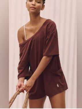 FP Movement Hot Shot Tee Romper Espresso Brown XS Free People Active